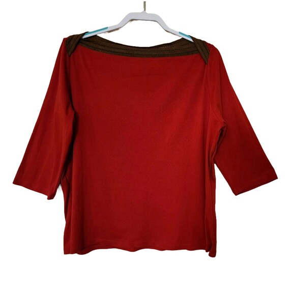 Lauren Ralph Lauren Tops - Lauren Ralph Lauren Womens Cotton 3/4 Sleeve Boat Neck Jersey Top Red Brown 2X